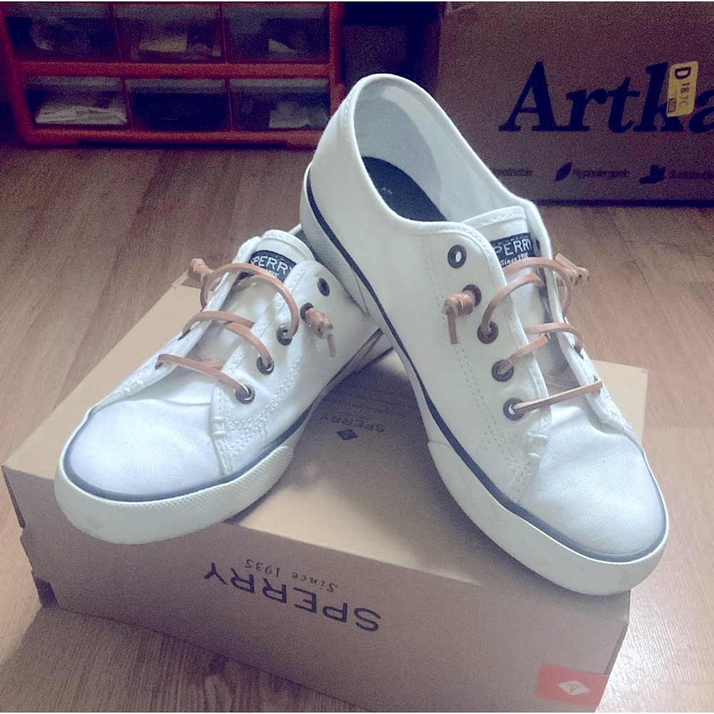 Sperry White Sneakers with Tan Laces